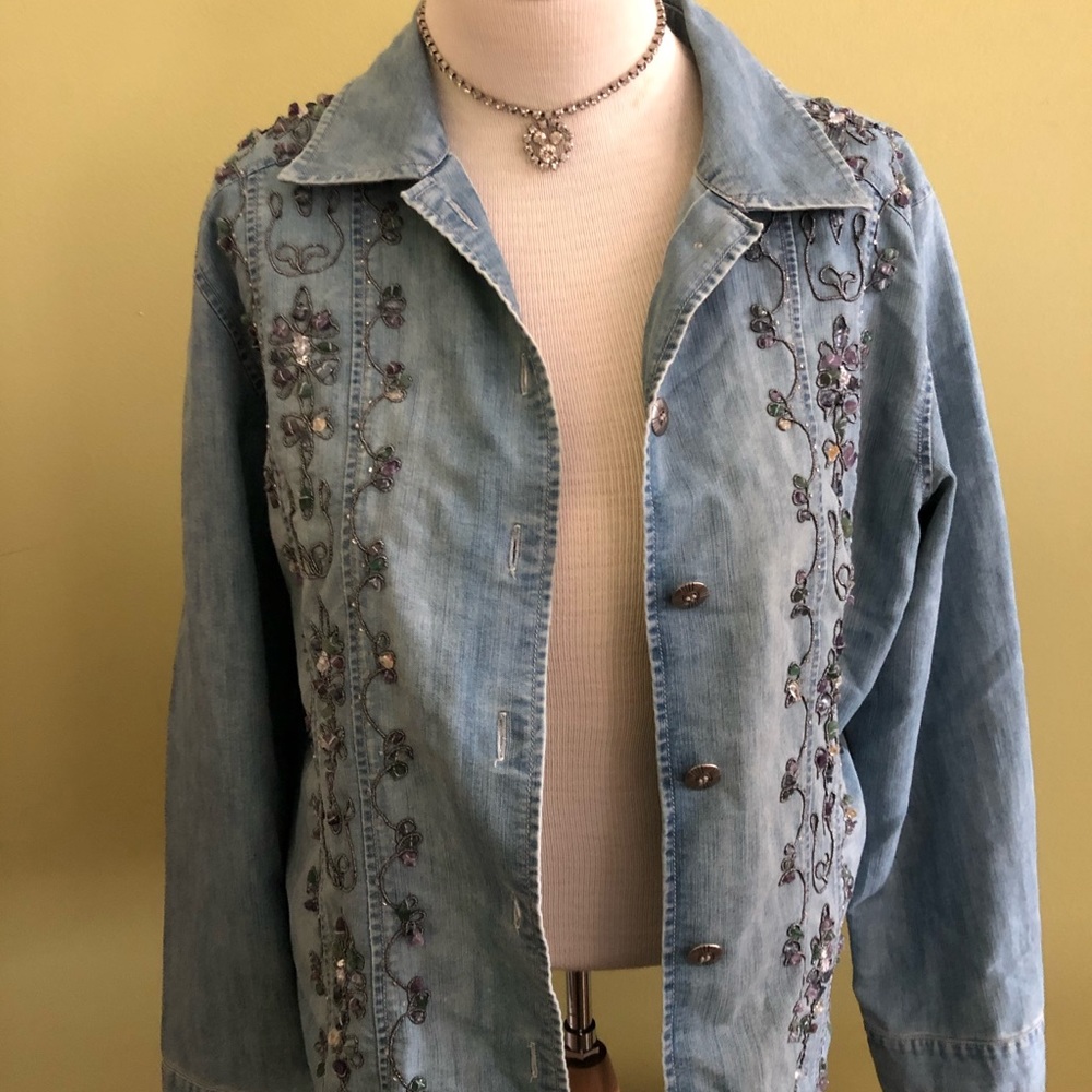 Chico’s Stone and Bead Embellished Denim Jacket